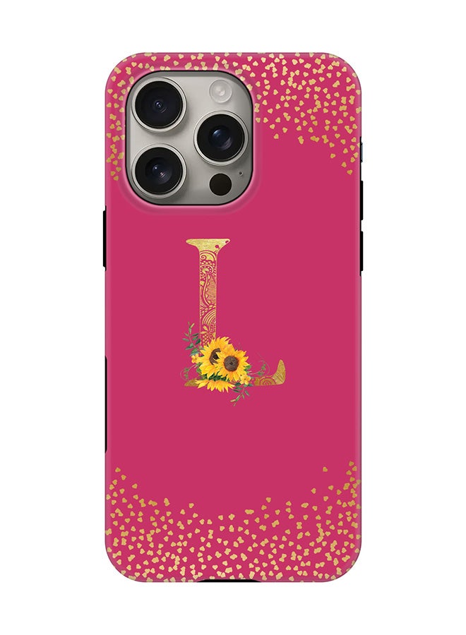 Stylizedd Tough Pro Magnetic Case for iPhone 16 Pro, Dual Layer hybrid PC + TPU Mobile Cover Matte - Custom Floral Monogram - L ( Deep Pink ) - Image 1