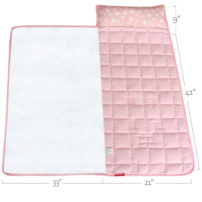Moonsea Toddler Nap Mat Pink and Fleece Minky Blanket, Lightweight and Soft Perfect for Kids Preschool, Daycare, Travel Sleeping Bag for Girls, 21" x 50" Fit on a Standard Cot - Image 4