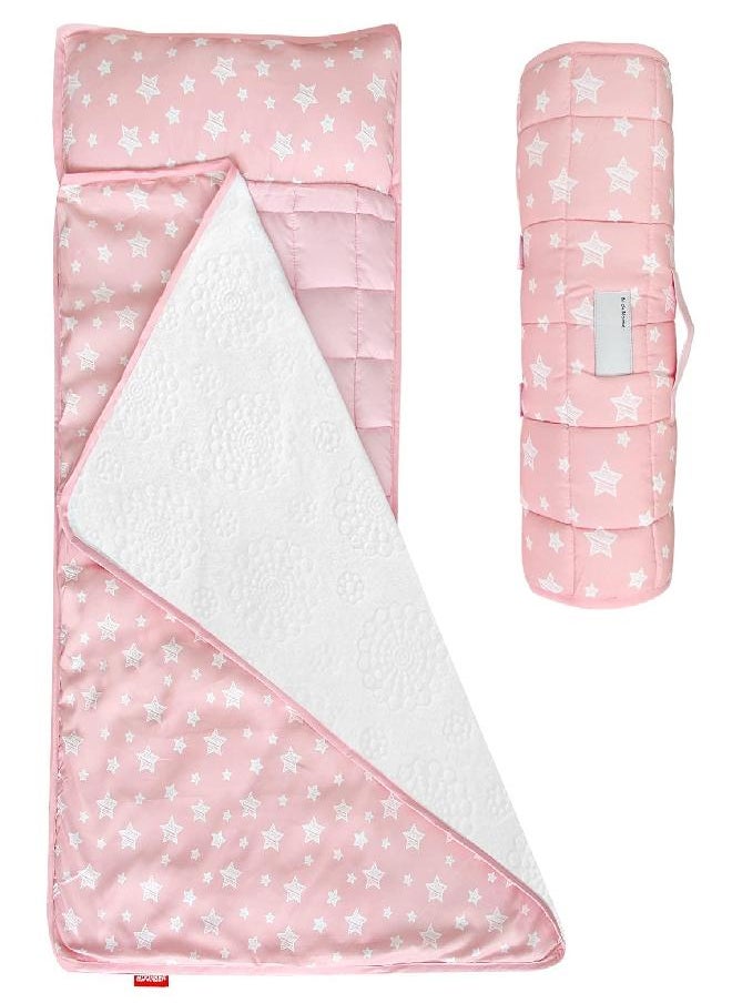 Moonsea Moonsea Toddler Nap Mat Pink, Removable Pillow and Fleece Minky Blanket, Lightweight and Soft Perfect for Kids Preschool, Daycare, Travel Sleeping Bag for Girls, 21" x 50" Fit on a Standard Cot 