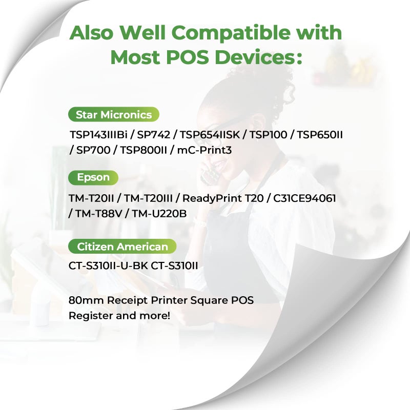 MUNBYN Thermal Receipt Paper 3 1/8 x 19.6ft, 50 Rolls Receipt Paper Work for Star Micronics TSP100 TSP143 Epson 80mm Receipt Printer Square POS Register, BPA Free (80 * 30mm x 50 rolls) - Image 4