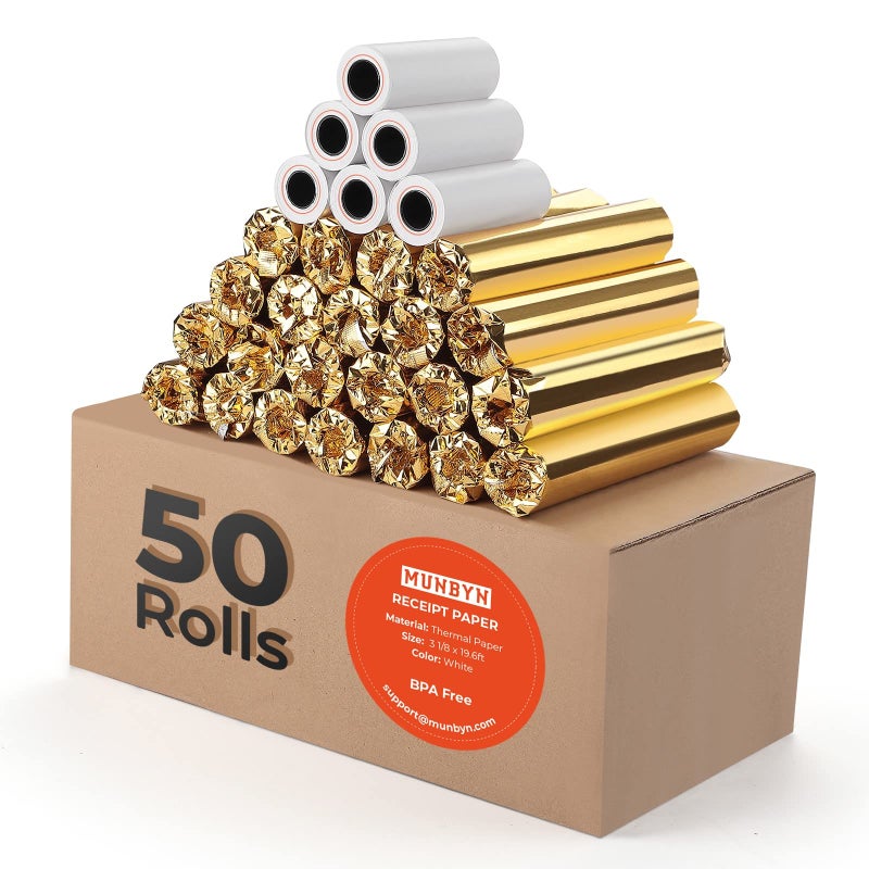 MUNBYN Thermal Receipt Paper 3 1/8 x 19.6ft, 50 Rolls Receipt Paper Work for Star Micronics TSP100 TSP143 Epson 80mm Receipt Printer Square POS Register, BPA Free (80 * 30mm x 50 rolls) - Image 1