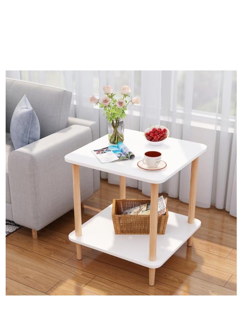 Golden - 2 Tier End Table, Boho Side Table with Storage Shelf, Nightstand Bedside Table for Small Spaces, Bedroom, Living Room, Entryway, Farmhouse, Easy Assembly, White+Natural (40 * 40 * 53CM) - Image 1