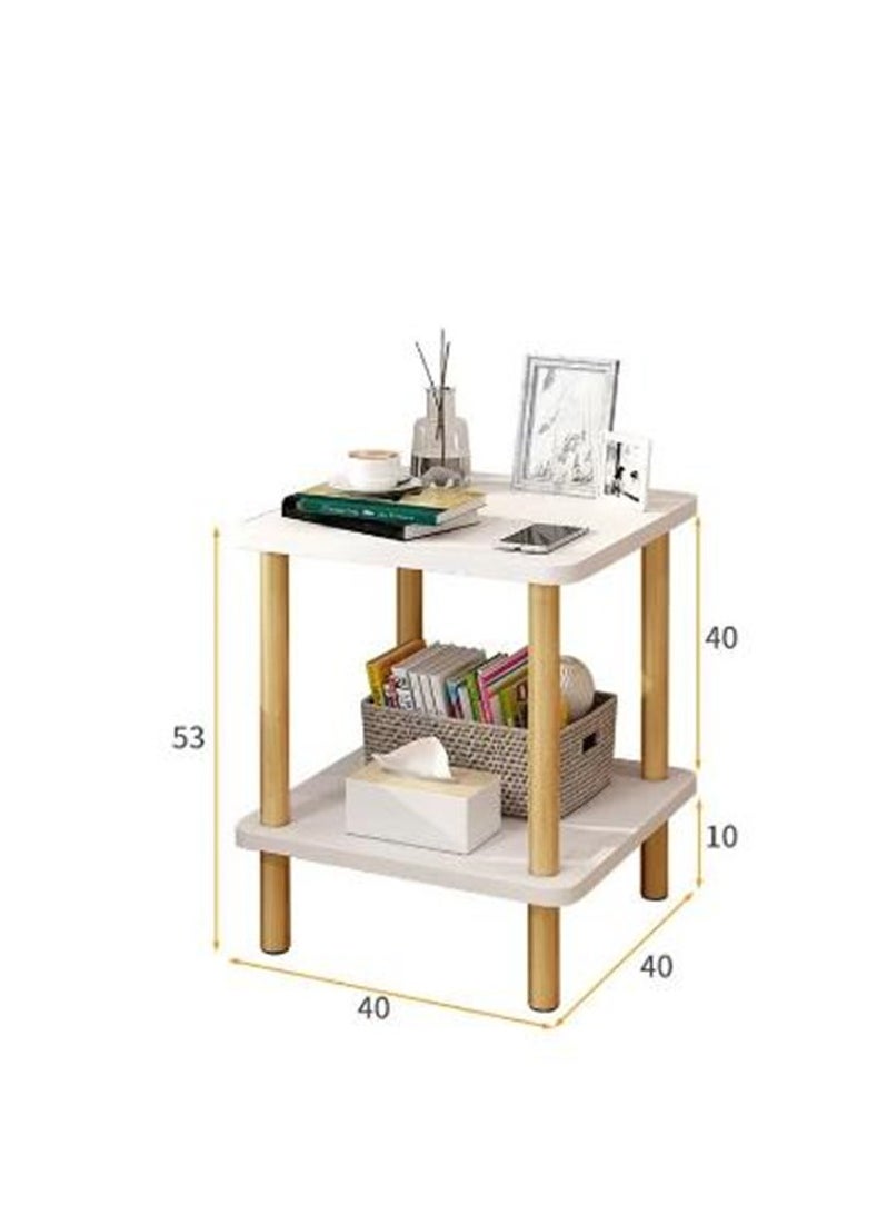 Golden - 2 Tier End Table, Boho Side Table with Storage Shelf, Nightstand Bedside Table for Small Spaces, Bedroom, Living Room, Entryway, Farmhouse, Easy Assembly, White+Natural (40 * 40 * 53CM) - Image 1