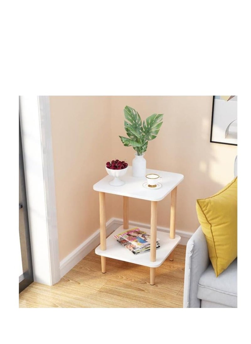 Golden - 2 Tier End Table, Boho Side Table with Storage Shelf, Nightstand Bedside Table for Small Spaces, Bedroom, Living Room, Entryway, Farmhouse, Easy Assembly, White+Natural (40 * 40 * 53CM) - Image 1
