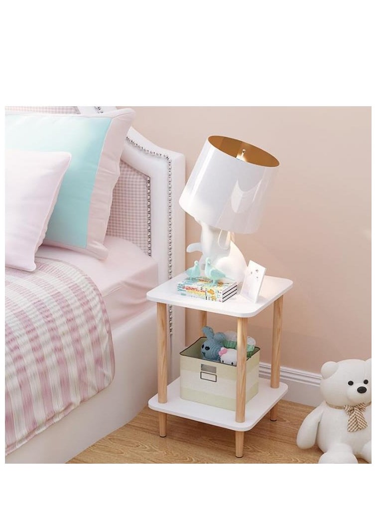 Golden - 2 Tier End Table, Boho Side Table with Storage Shelf, Nightstand Bedside Table for Small Spaces, Bedroom, Living Room, Entryway, Farmhouse, Easy Assembly, White+Natural (40 * 40 * 53CM) - Image 1