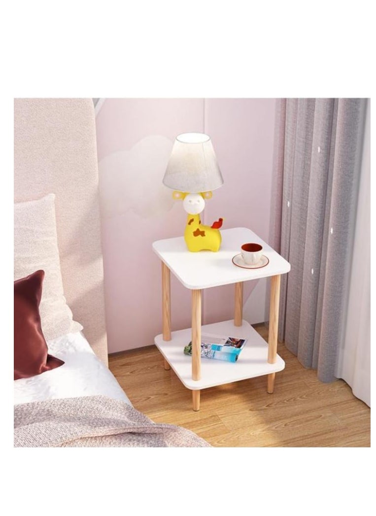 Golden - 2 Tier End Table, Boho Side Table with Storage Shelf, Nightstand Bedside Table for Small Spaces, Bedroom, Living Room, Entryway, Farmhouse, Easy Assembly, White+Natural (40 * 40 * 53CM) - Image 1