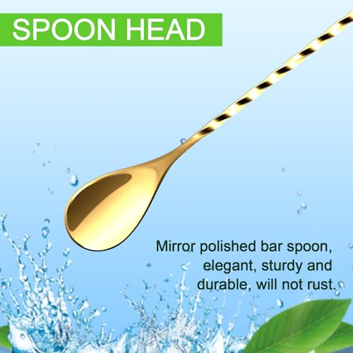 Briout Bar Spoon with Fork, Cocktail Stirrers for Drinks, Stainless Steel, 12" Long Handle, Bar Cocktail Shaker Spoon, Gold, Pack of 2 - Image 3