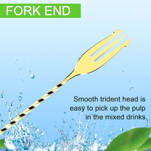 Briout Bar Spoon with Fork, Cocktail Stirrers for Drinks, Stainless Steel, 12" Long Handle, Bar Cocktail Shaker Spoon, Gold, Pack of 2 - Image 5
