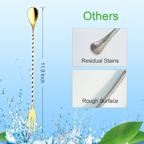 Briout Bar Spoon with Fork, Cocktail Stirrers for Drinks, Stainless Steel, 12" Long Handle, Bar Cocktail Shaker Spoon, Gold, Pack of 2 - Image 2