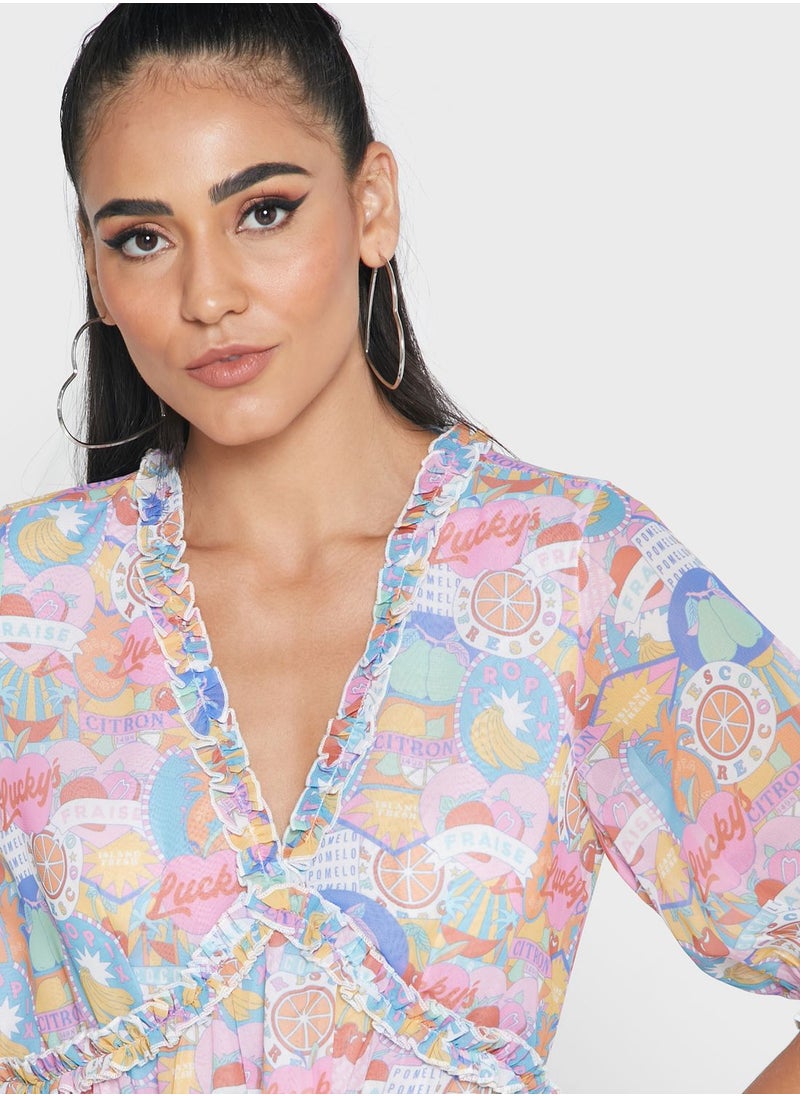 Never fully Dressed - V-Neck Printed Dress - Image 1