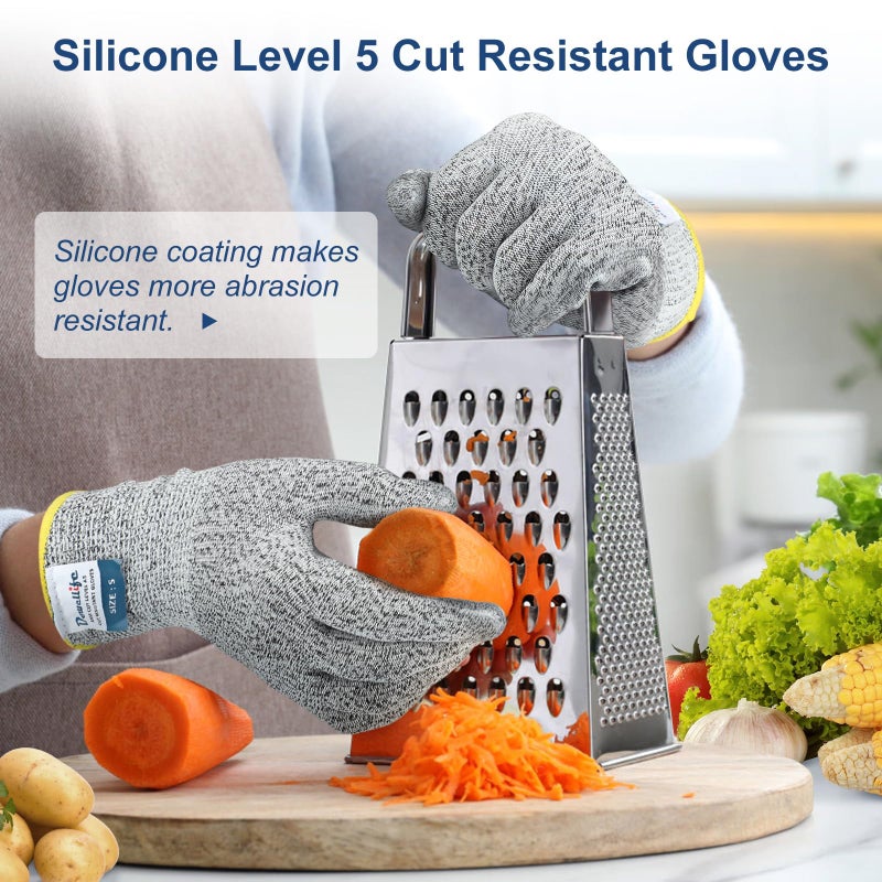 Dowellife Level 5 Cut Resistant Gloves with Silicone Coating, Food Grade Kitchen Knife Safety Gloves, Work Gloves for Chef, Mandoline Oyster Shucking Meat Cutting Wood Carving (Gray X-Large), Grey - Image 2