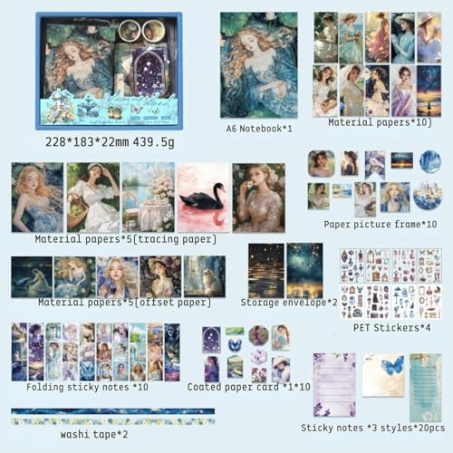 SAMVARDHAN Vintage Aesthetic Paper Scrapbook Kit Scrapbooking Supplies Kit with Bullet Junk Journal,Stationery, A6 Grid Notebook Journaling (Pack of 124) (Summer Mood) - Image 3