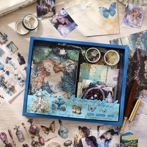 SAMVARDHAN Vintage Aesthetic Paper Scrapbook Kit Scrapbooking Supplies Kit with Bullet Junk Journal,Stationery, A6 Grid Notebook Journaling (Pack of 124) (Summer Mood) - Image 2