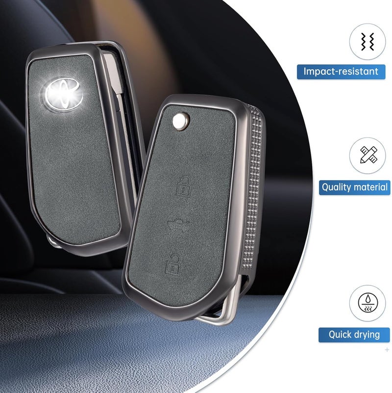 YO&YOYE Compatible with Toyota Key Fob Cover with Keychain Leather Key Case Protector for Fortuner Tundra Camry RAV4 Highlander Corolla Smart Key (Model3, Grey) - Image 3