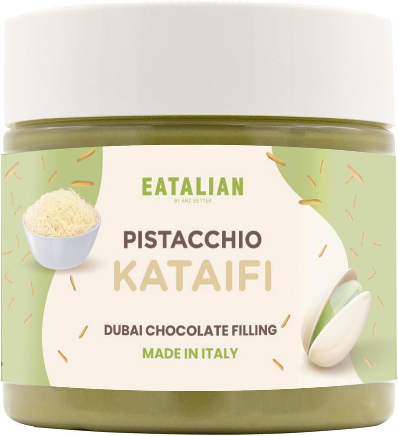AMZ BETTER EATALIAN by AMZ BETTER Pistachio Cream with Kataifi 7oz/200 gr, Delicious Spreadable with a Unique Taste, Ideal on Bread, Perfect with Ice Cream, Chocolate and Dubai Chocolate, Made in Italy - Image 1