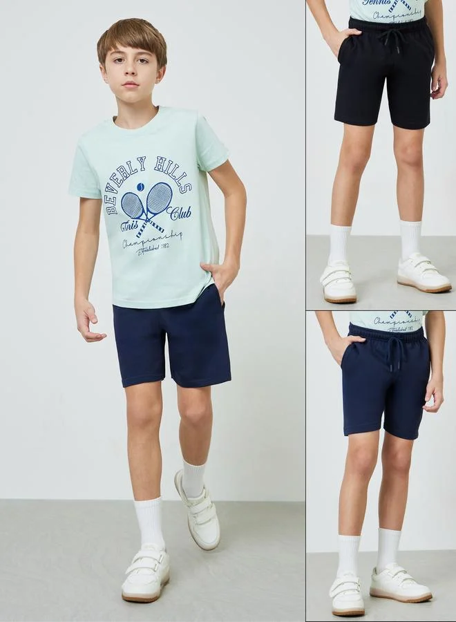 ستايلي Teens Pack Of 2 - Cotton Knitted Drawstring Shorts