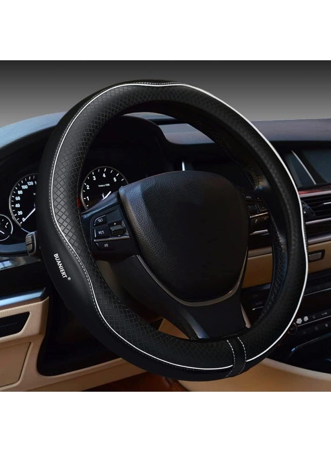 BUANIERT Car Steering Wheel Cover, Anti-Slip, Safety, Soft, Breathable, Heavy Duty, Thick, Full Surround, Sports Style (Black with White line) - Image 1