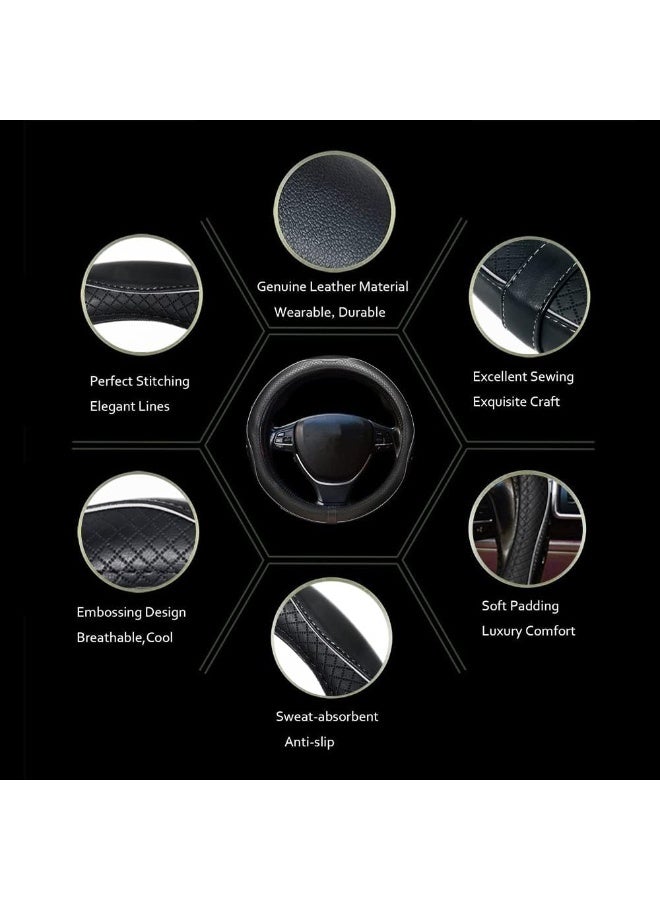 BUANIERT Car Steering Wheel Cover, Anti-Slip, Safety, Soft, Breathable, Heavy Duty, Thick, Full Surround, Sports Style (Black with White line) - Image 2