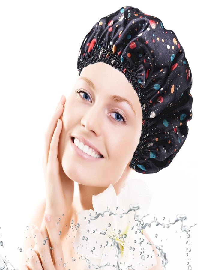 CHFONG Shower Caps for Women, 4 PCS Elastic and Reusable Bath Caps, Double Layers Shower Cap Reusable Waterproof, Bathing Shower Caps, Environmental Bath Hair Protection Cap - Polka Dots - Image 2