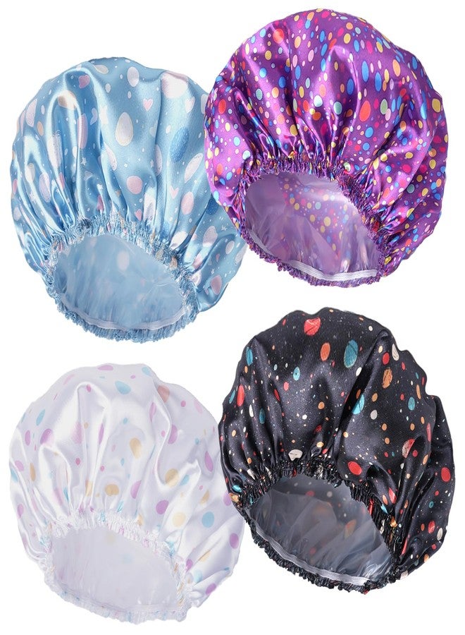 CHFONG Shower Caps for Women, 4 PCS Elastic and Reusable Bath Caps, Double Layers Shower Cap Reusable Waterproof, Bathing Shower Caps, Environmental Bath Hair Protection Cap - Polka Dots - Image 1