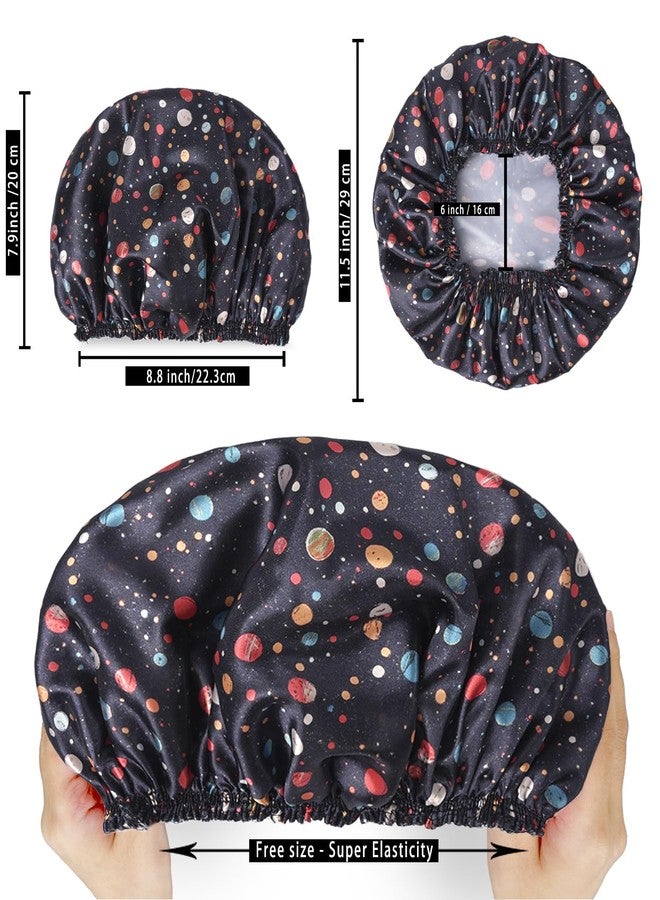 CHFONG Shower Caps for Women, 4 PCS Elastic and Reusable Bath Caps, Double Layers Shower Cap Reusable Waterproof, Bathing Shower Caps, Environmental Bath Hair Protection Cap - Polka Dots - Image 4