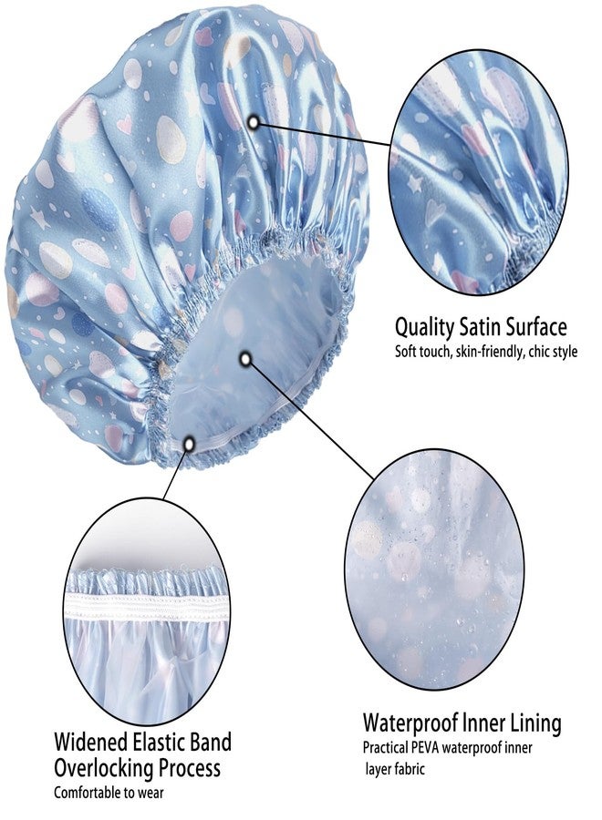 CHFONG Shower Caps for Women, 4 PCS Elastic and Reusable Bath Caps, Double Layers Shower Cap Reusable Waterproof, Bathing Shower Caps, Environmental Bath Hair Protection Cap - Polka Dots - Image 5