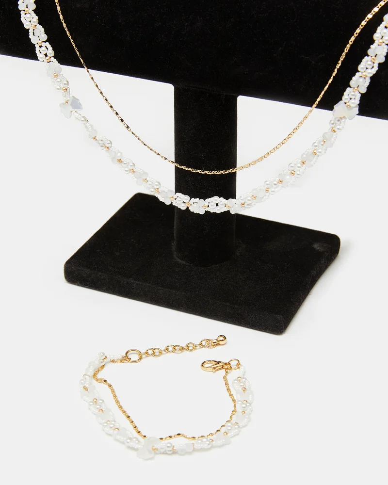 REDTAG Girls Gold Embellished Necklace And Bracelet (2 Piece)