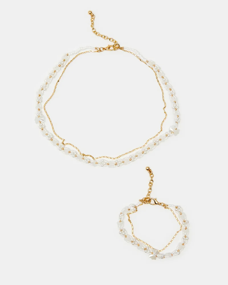 REDTAG Girls Gold Embellished Necklace And Bracelet (2 Piece)
