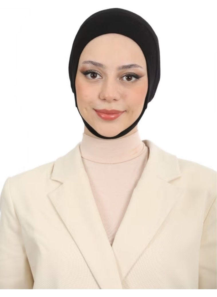 Women's Hijab Large Volume Practical Neck and Chin Non-Slip Bonnet Black - Image 3