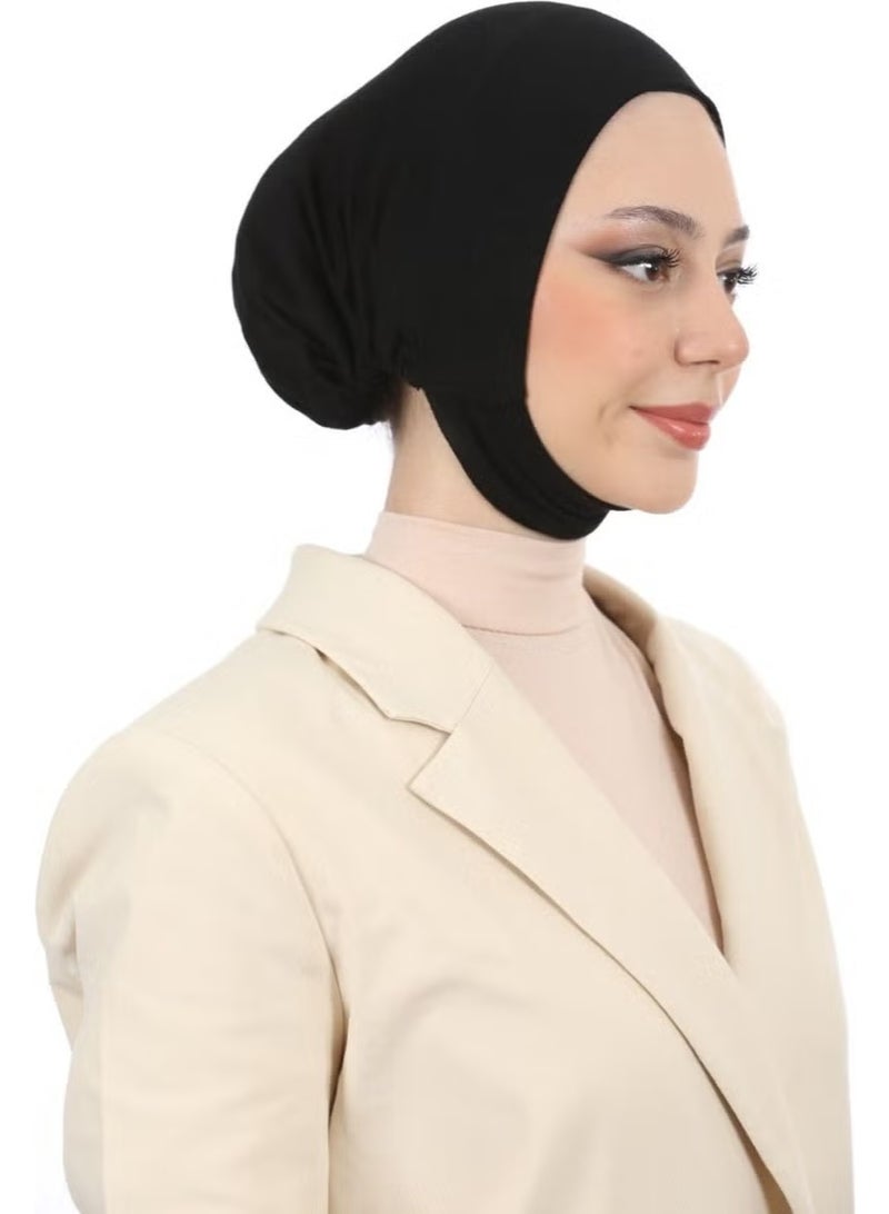 Women's Hijab Large Volume Practical Neck and Chin Non-Slip Bonnet Black - Image 2