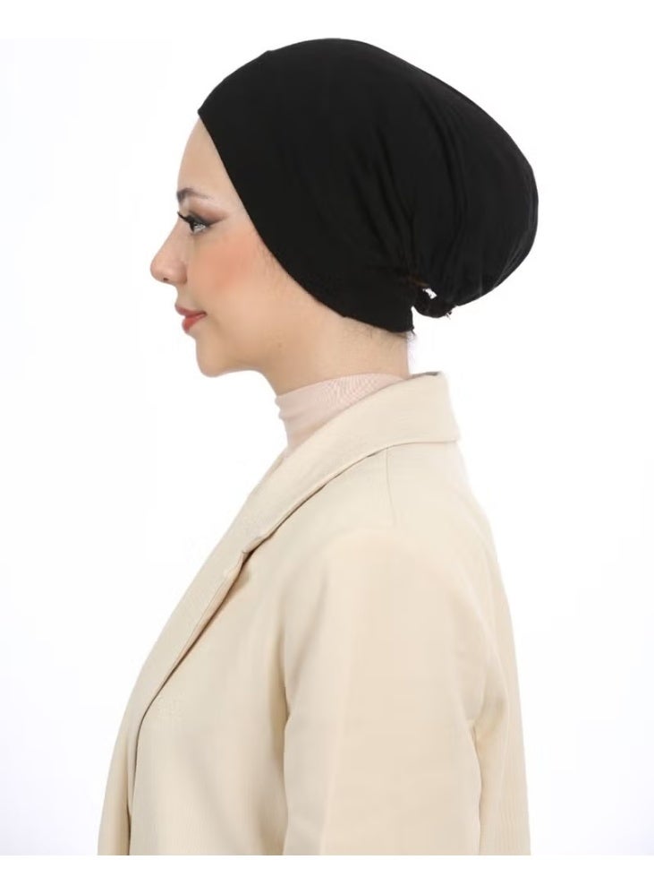 Women's Hijab Large Volume Practical Neck and Chin Non-Slip Bonnet Black - Image 4