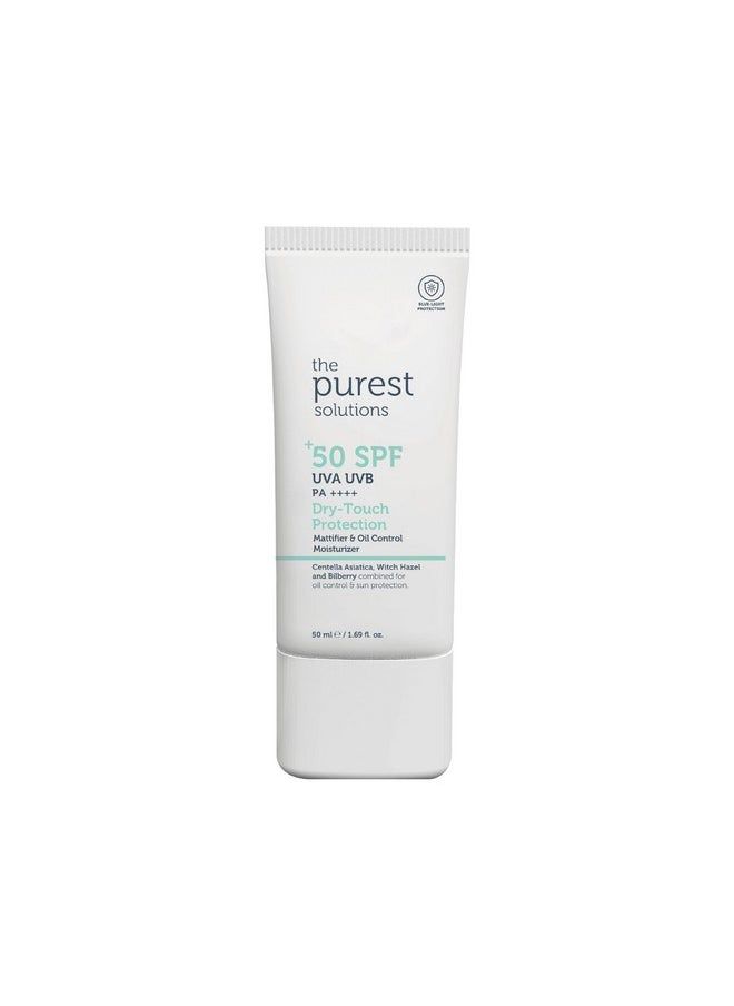 the purest solutions Drytouch Protection (Mattifier & Oil Control Moisturizer Spf 50+) Combined With Witch Hazel & Bilberry Oily Skin Type Vegan Cruelty Free Eco Friendly (1.69 Fl. Oz)  - Image 1