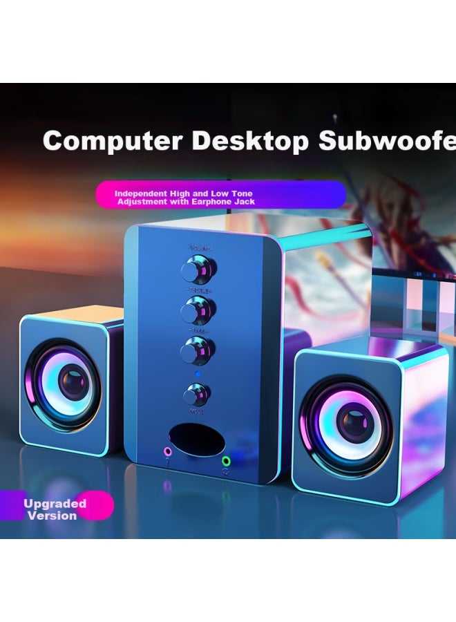 مكبرات صوت الكمبيوتر مكبرات صوت متعددة الوسائط سطح المكتب 2.1 مضخم صوت نشط مكبرات صوت سطح المكتب المنزلية USB سلكية صغيرة من الفولاذ لقنابل الهواتف المحمولة وأجهزة اللابتوب عالمية مع مدخل ميكروفون D-202
