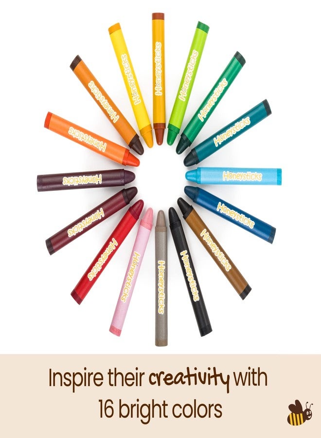 Honeysticks Jumbo Crayons (16 Pack) - Non Toxic Crayons - 100% Pure Beeswax and Food Grade Colors - 16 Bright Colors - Large, Easy to Hold and Use - Preschool Art Supplies for Toddlers/Kids 3-5, 4-8 - Image 4