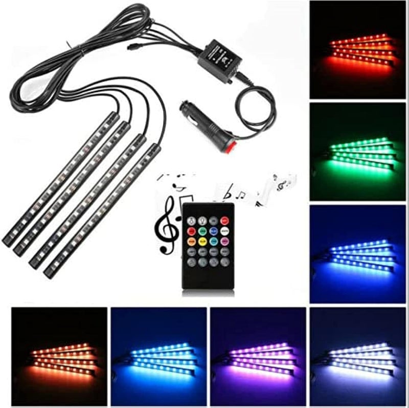 LUOWAN Car LED Strip Lights, 4 Pieces DC 12V 48 LED Multicolor Car Interior Music Light, with Sound Active Function, Wireless Remote Control, Multi-Modes for Choice - Image 1