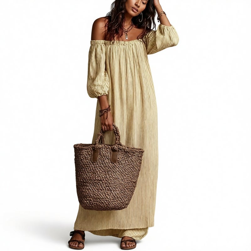 Women's Off-Shoulder Striped Loose Fit Dress - Image 1