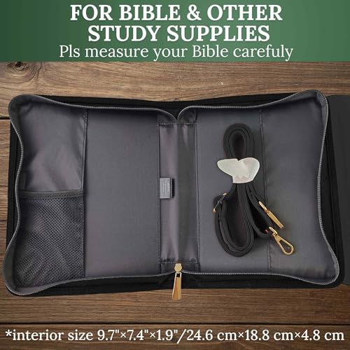 DEHITE Bible Cover Case for Women – Bible Carrying Bag Large Size – Fits Book 9.8 x 7.4 x 1.9 IN – Pen Slots – Zippered Pocket – Shoulder Strap – Premium PU Leather – Croco Black Christian Gift - Image 3