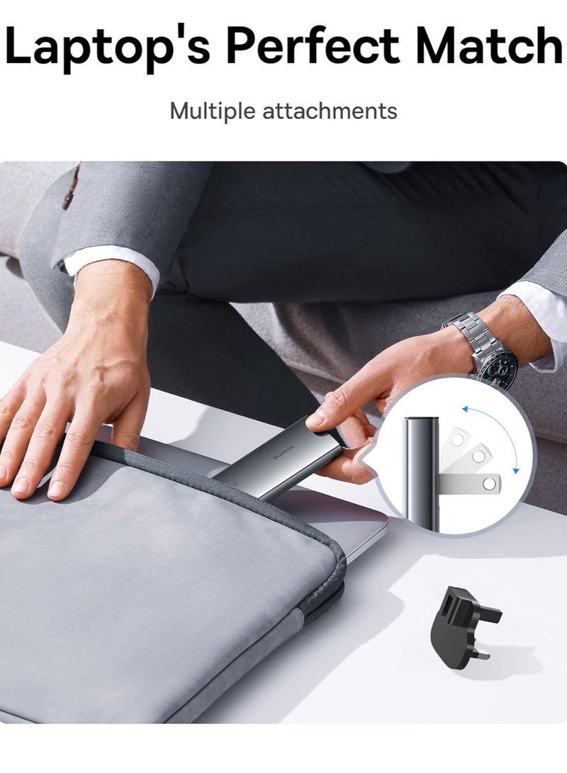 بيسوس شاحن سريع فائق النحافة 65 واط GaN5 USB-C، محول سفر مسطح مزدوج المخرج مع مقابس الإمارات/المملكة المتحدة/الاتحاد الأوروبي/الولايات المتحدة وكابل USB-C بقوة 100 واط، شاحن طاقة مدمج لجهاز MacBook Pro/Air، iPad Pro/Air، iPhone 16–11 Series، Samsung S25–S22 Ultra، Steam Deck، أجهزة الكمبيوتر المحمولة والمزيد - Image 5