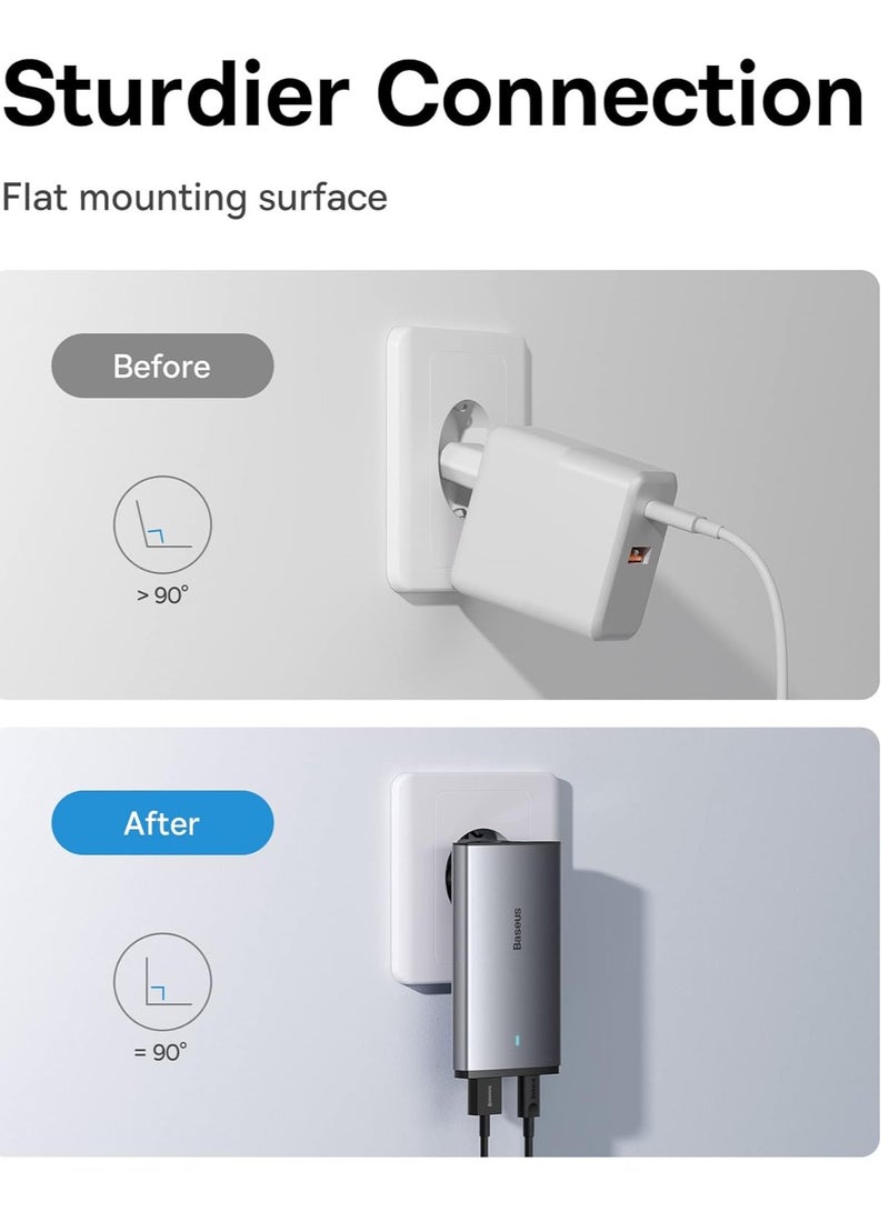 بيسوس شاحن سريع فائق النحافة 65 واط GaN5 USB-C، محول سفر مسطح مزدوج المخرج مع مقابس الإمارات/المملكة المتحدة/الاتحاد الأوروبي/الولايات المتحدة وكابل USB-C بقوة 100 واط، شاحن طاقة مدمج لجهاز MacBook Pro/Air، iPad Pro/Air، iPhone 16–11 Series، Samsung S25–S22 Ultra، Steam Deck، أجهزة الكمبيوتر المحمولة والمزيد - Image 4