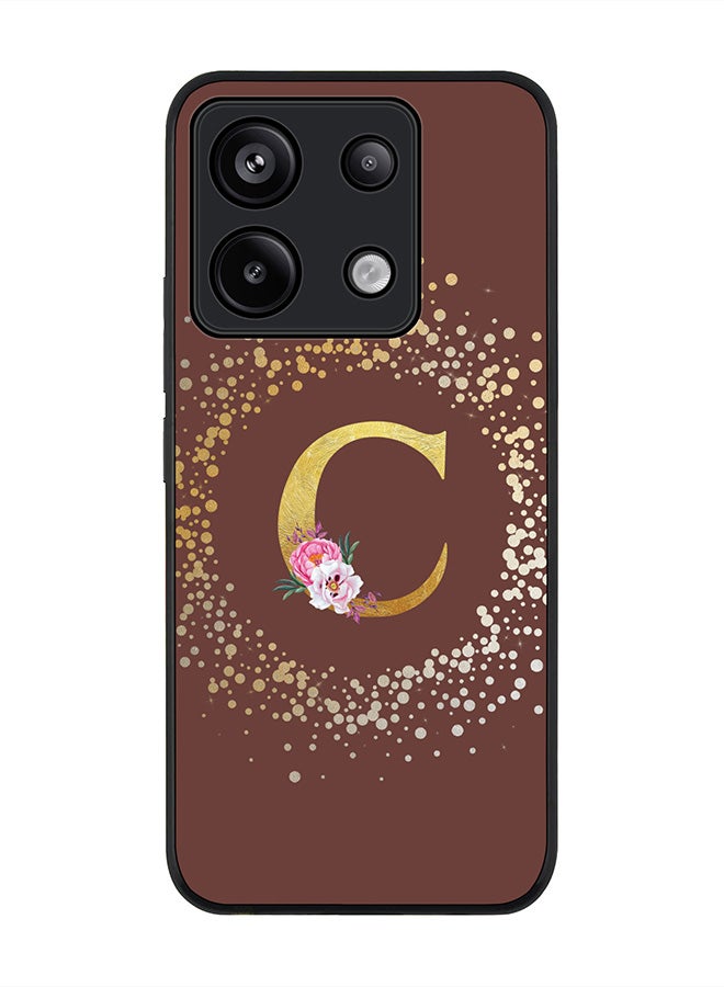 Stylizedd Rugged Black edge case for Poco X6 5G, Slim Cover - Custom Monogram Initial Letter Floral Pattern Alphabet - C (Brown ) - Image 1