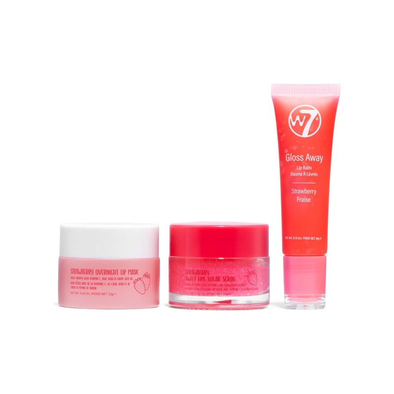 W7 Sweet Dreams Lip Care Gift Set - Overnight Mask, Balm & Scrub - Strawberry - Image 1