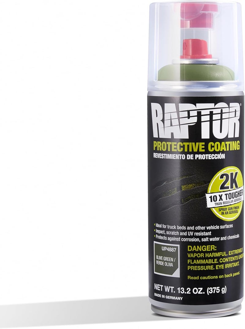U-POl Raptor 2K Bedliner Aerosol - Protective Coating, Olive Green, 13.2 OZ - Image 1