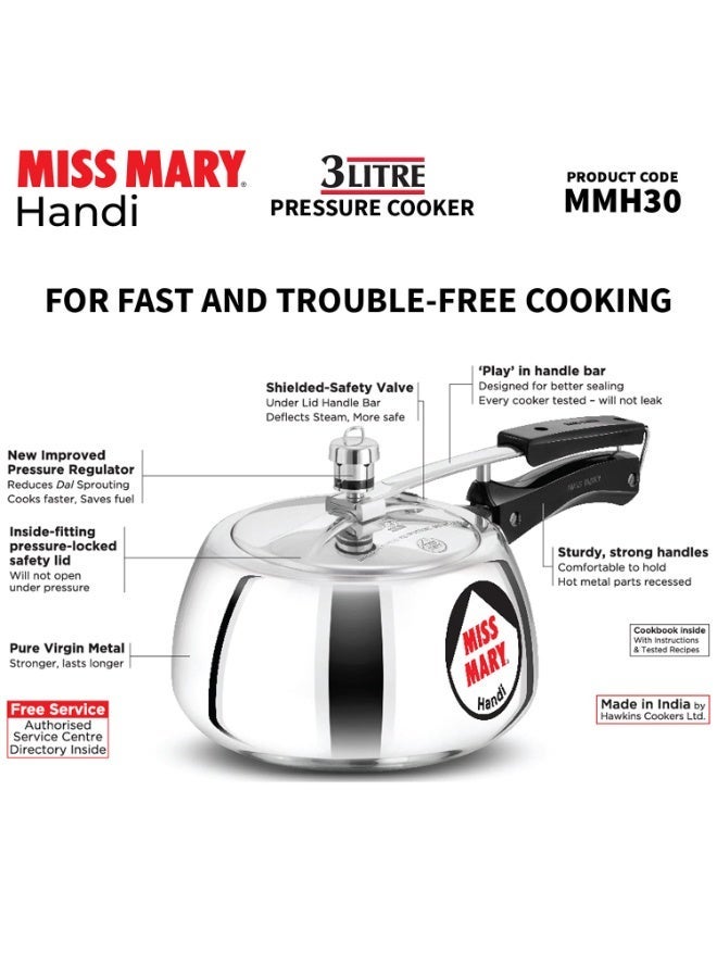 هوكينز قدر ضغط "Hawkins" طراز "Miss Mary Handi" سعة 3 لتر، بغطاء داخلي، فضي (MMH30) - ألومنيوم - Image 2