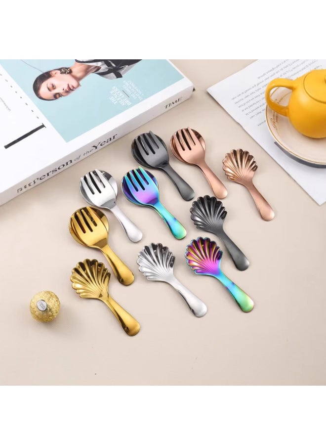 Stainless Steel Spoon Fork Creative Internet Celebrant Milk Powder Shell Spoon Short Handle Children's Spoon Fork Household Cake Dessert Spoon-Color:Golden Spoon - Image 2