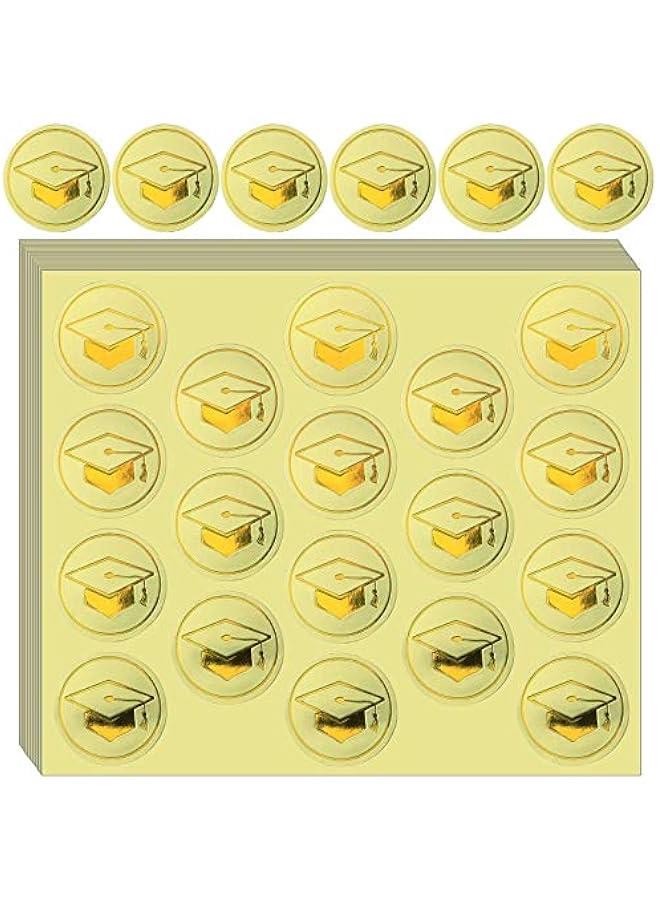 Arabest 360 Pcs Grad Metallic Sticker Graduation Cap Stickers Gold Foil Seals 1.18 Inch Graduation Hat Decals for Graduation Envelopes Diplomas Certificates School (Grad Style)  - Image 1