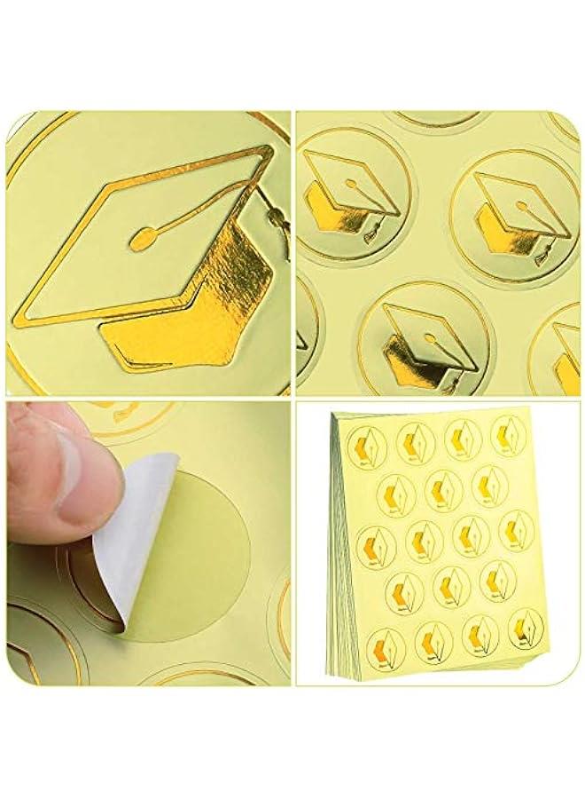 Arabest 360 Pcs Grad Metallic Sticker Graduation Cap Stickers Gold Foil Seals 1.18 Inch Graduation Hat Decals for Graduation Envelopes Diplomas Certificates School (Grad Style)  - Image 4