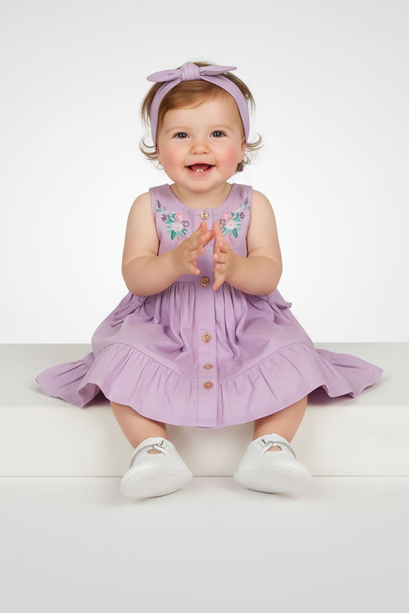 Nanette lepore Toddlers Girl 3 Pieces Embroidered Dress With Panty And Headband, Lavender - Image 1