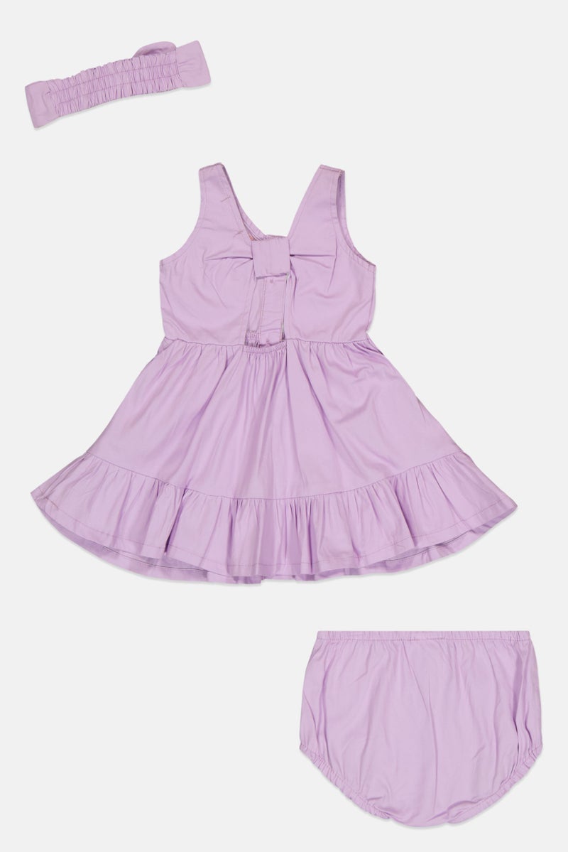 Nanette lepore Toddlers Girl 3 Pieces Embroidered Dress With Panty And Headband, Lavender - Image 3