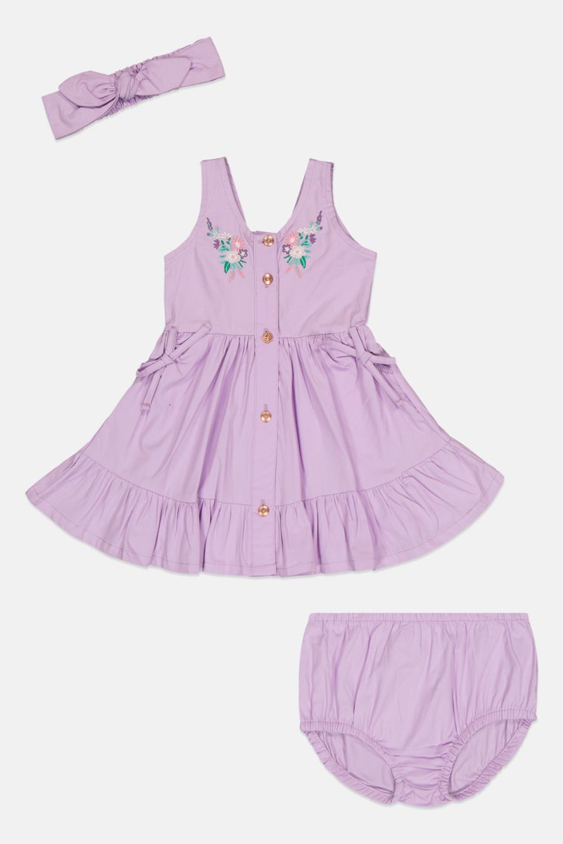 Nanette lepore Toddlers Girl 3 Pieces Embroidered Dress With Panty And Headband, Lavender - Image 2