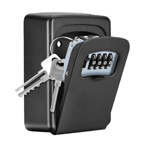 Fayleeko Key Lock Box Wall Mounted, 4 Digit Combination Lockbox for Outside, House Keys - 5 Keys Capacity, Key Safe Security Storage Lock Box for Indoor, Outdoor, Garage, Garden, Store (Black, 1Pack) - Image 1